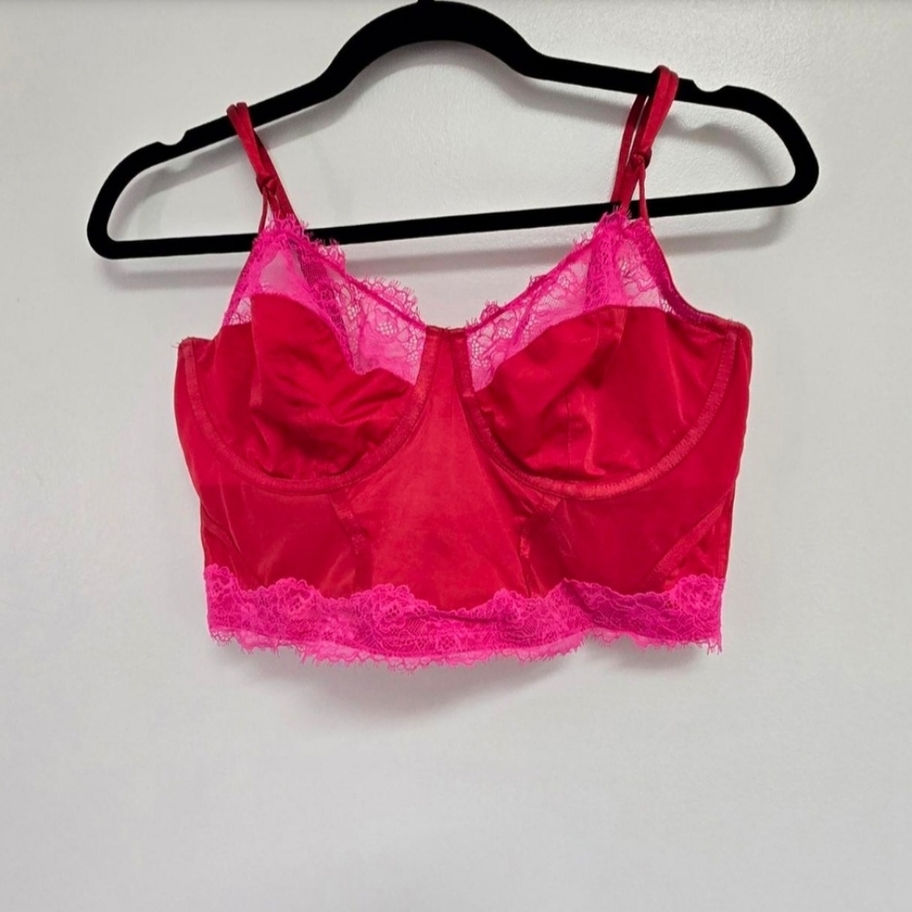 Auden Vibrant Red Corset Bralette w/Pink Lace Size L